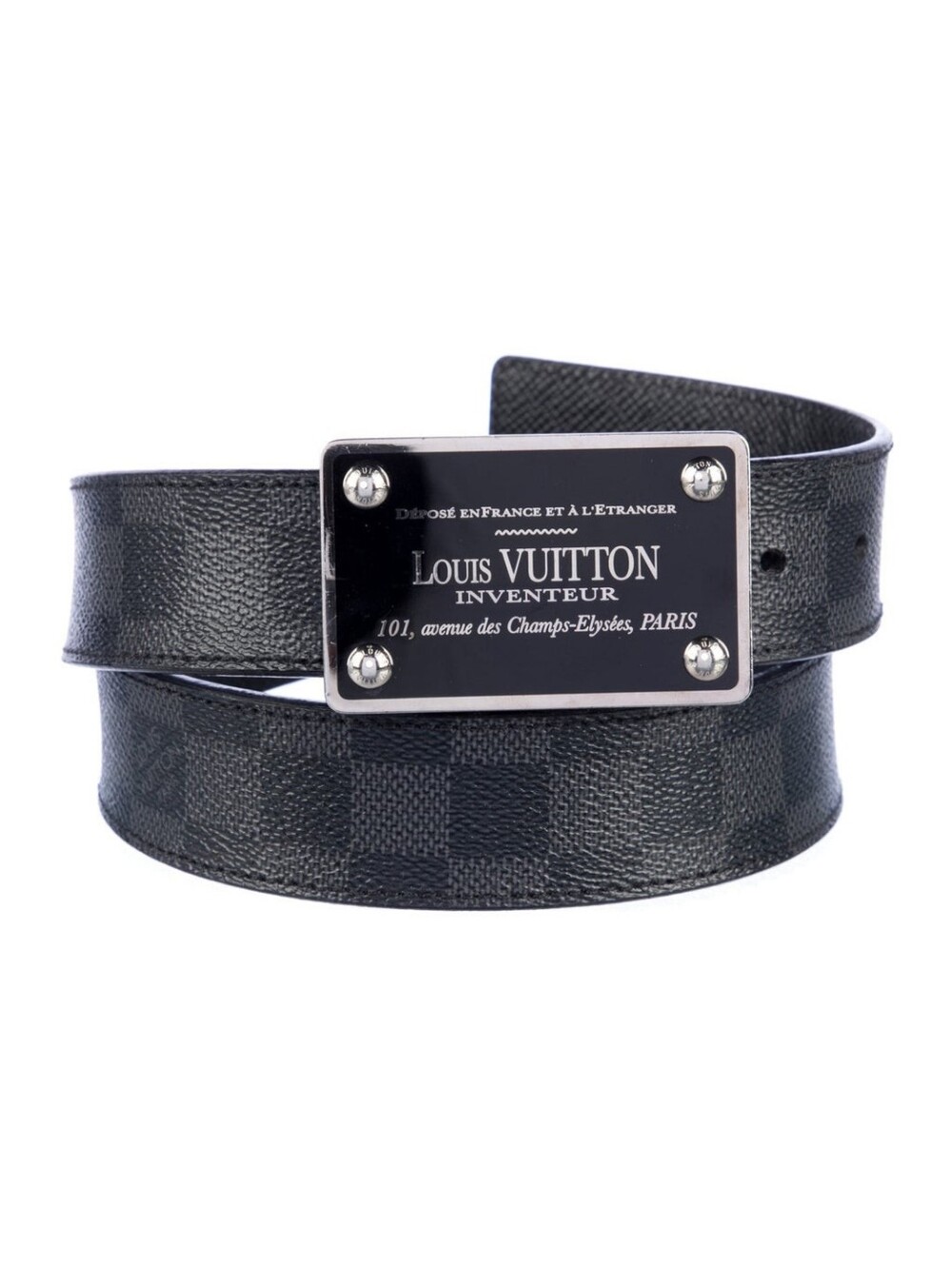 Louis Vuitton Black and Silver Inventeur Metal Plaque Buckle
